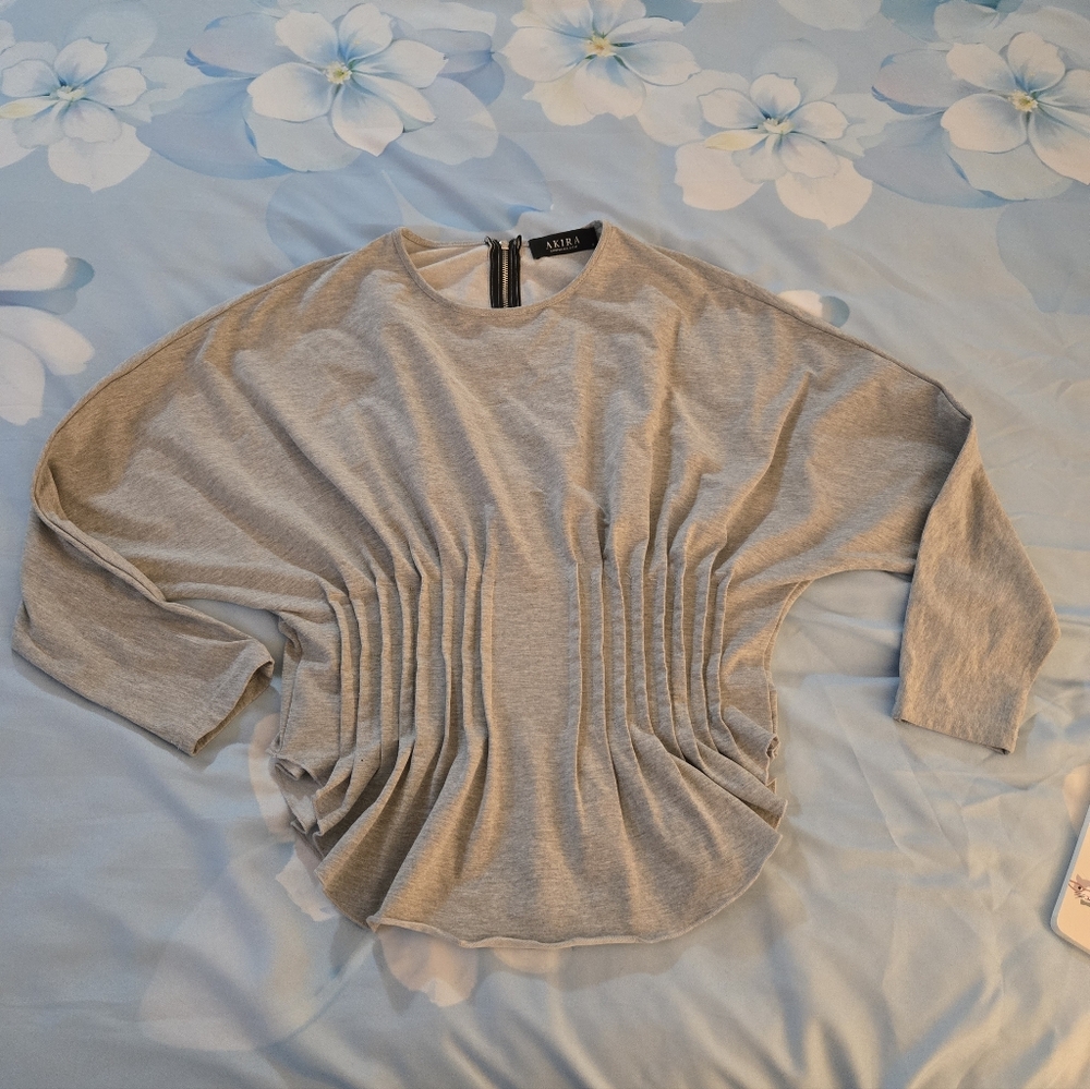 AKIRA Gray Top with Back Zipper Small